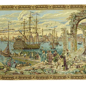 Belgian Tapestries Wandbehang Gobelin Der Hafen von Venedig 112 x 65 cm