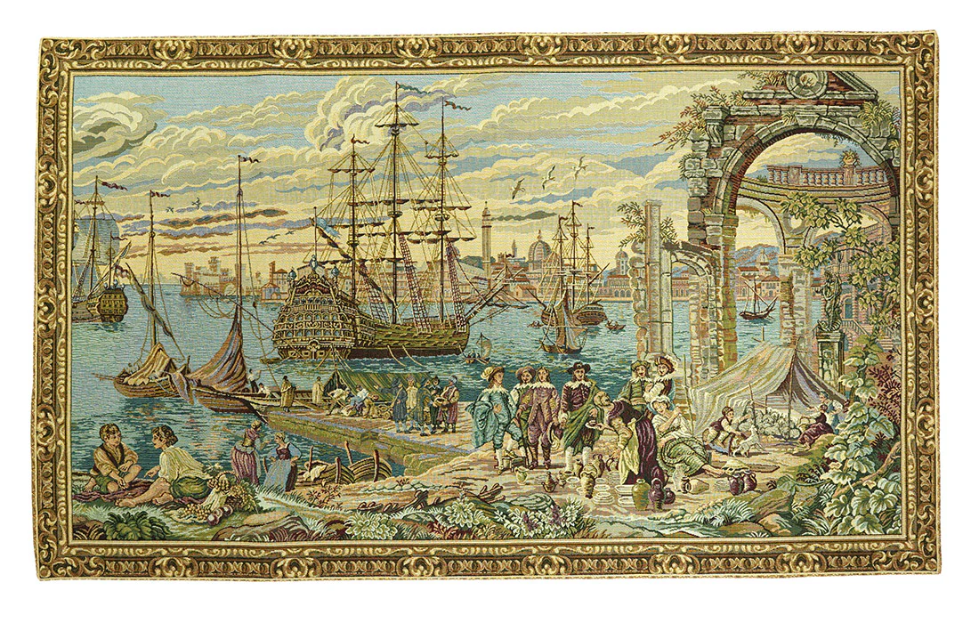 Belgian Tapestries Wandbehang Gobelin Der Hafen von Venedig 112 x 65 cm
