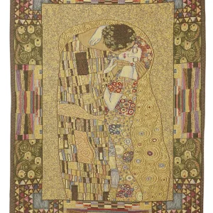 Belgian Tapestrie gewebter Wandbehang Gobelin Der Kuss nach Gustav Klimt 62 x 48