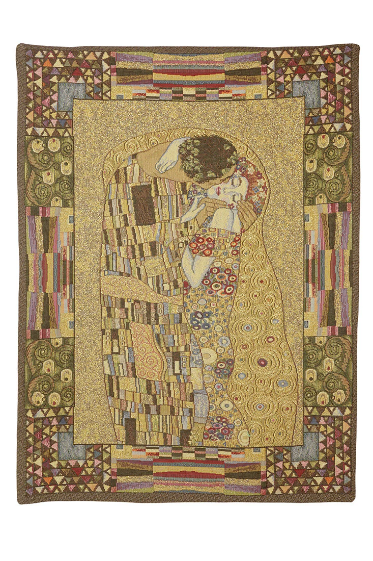 Belgian Tapestrie gewebter Wandbehang Gobelin Der Kuss nach Gustav Klimt 62 x 48 – Bild 2
