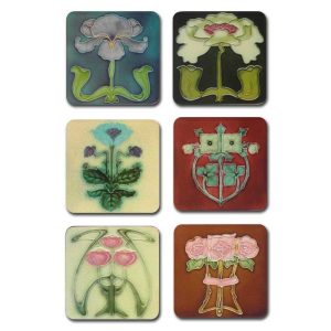 6 Untersetzer Art Nouveau Flower Tiles