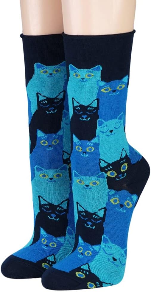 CRÖNERT Socken mit Rollrand Katzen marine – Bild 3