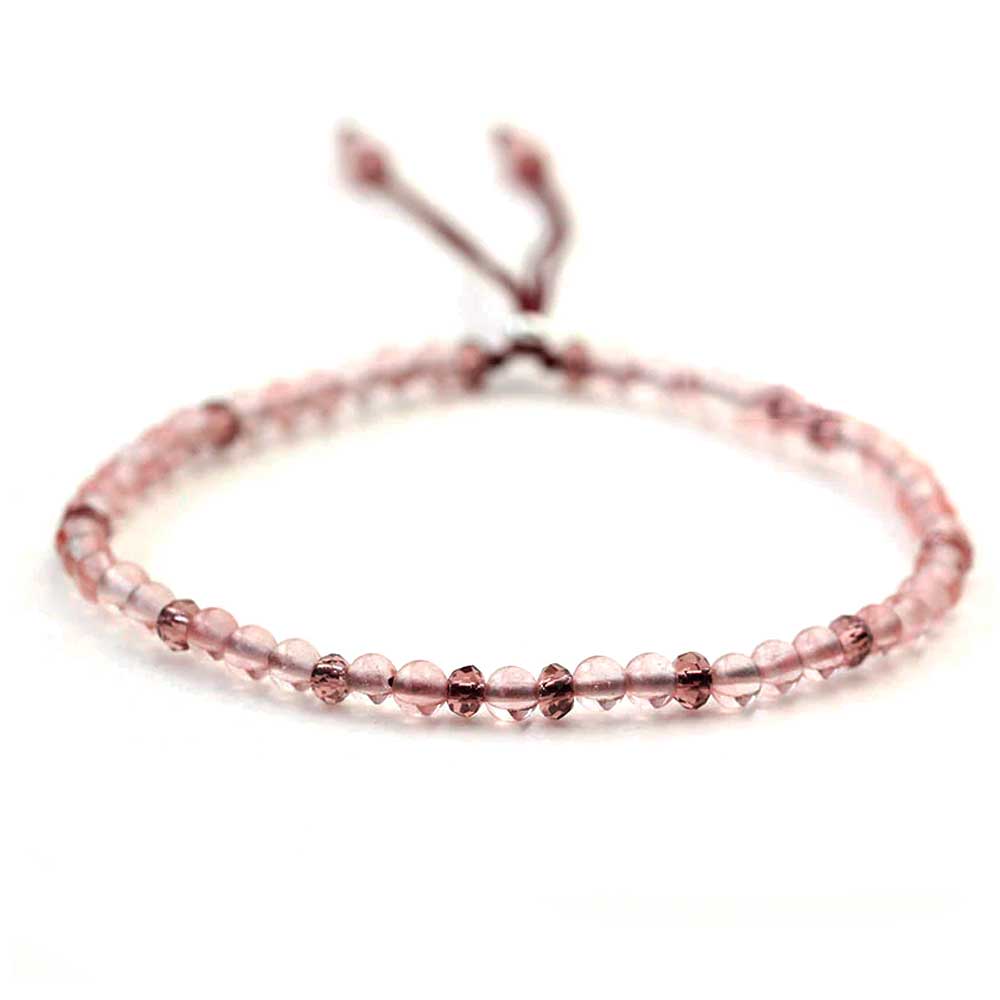 Rosenquarz Naturstein Armband rund und facettiert für Frauen Handarbeit – Bild 2