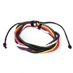 Surferarmband Leder und Stoff gemixt schwarz bunt
