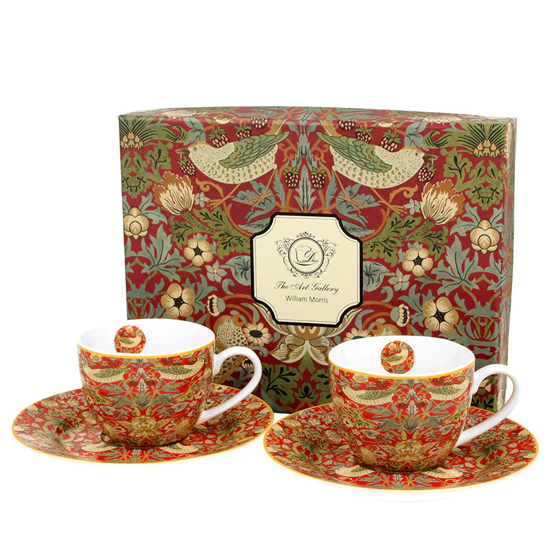 2 Tassen William Morris Erdbeerdiebe rot